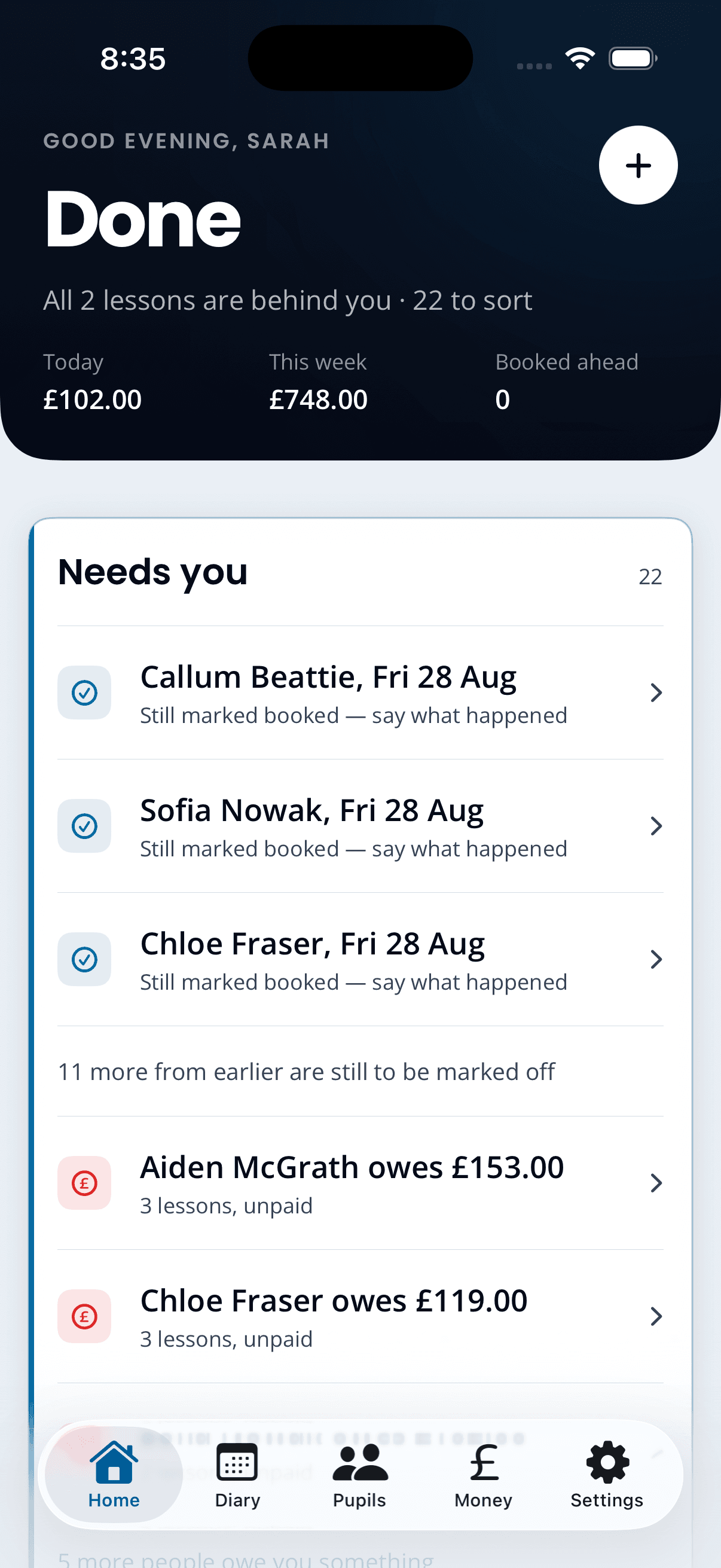 The Home screen in the Kerby app